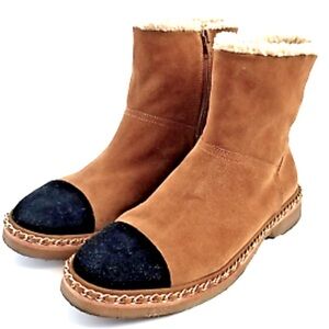 Vaneli KAREL brown suede booties with black suede toe and metal detail (Size 10)